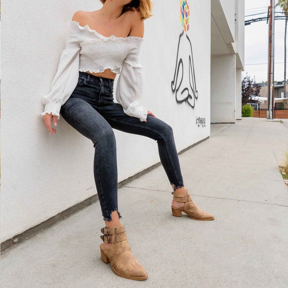 Distressed faux leather double ankle strap booties - Picture 3 of 7